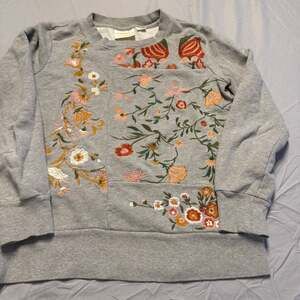Maeve by Anthropologie Marcie Floral Embroidered Sweatshirt Grey